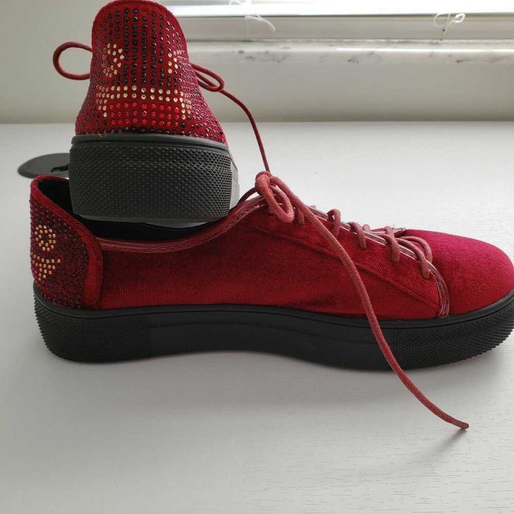 Migato Rare Burgandy Velvet Emoji Heel Sneaker